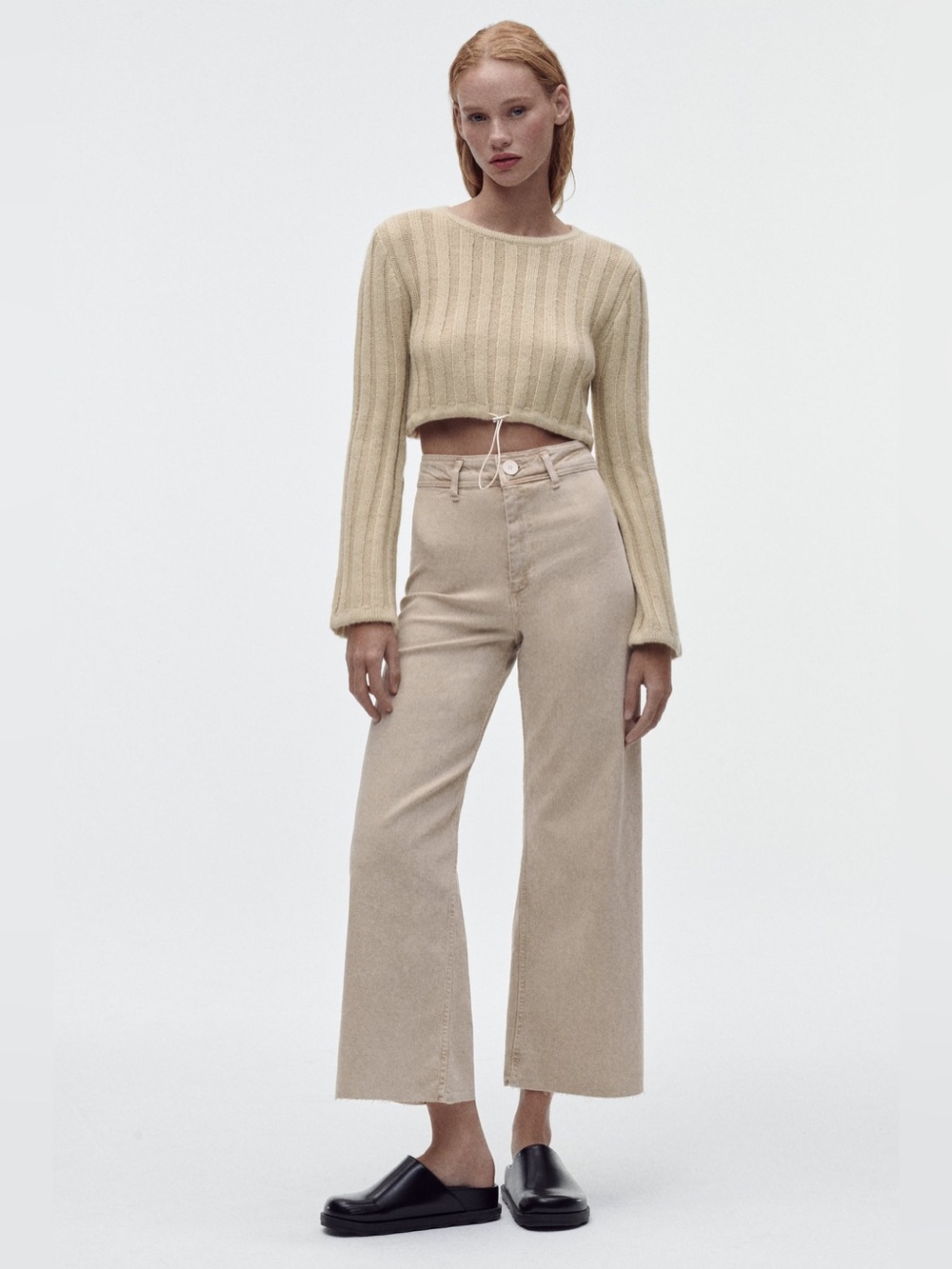 Zara Marine Wide Leg Jeans High Rise Neutral Blogger Favorite Women’s 4